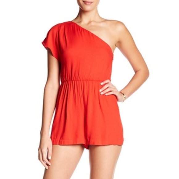 Alice+Olivia RedOrange Draped One Shoulder Romper - Picture 1 of 6